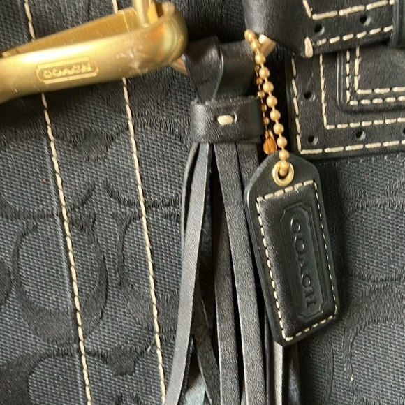 Coach: Black Hampton Signature Satchel Tote Bag- Leather Trim- Gold tone(10509) - Picture 4 of 16